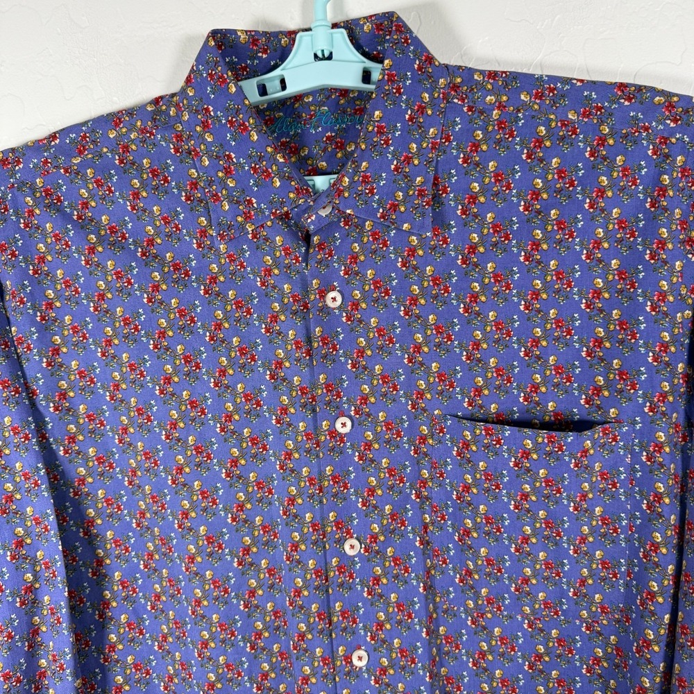 Alan Flusser Shirt Mens Large Purple Button Down Long Sleeve Floral‎ Print Prep